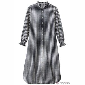 J. Crew Navy and White Gingham Long Sleeve Button-Front Midi Dress